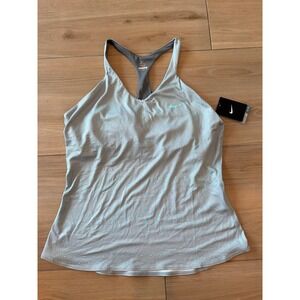 Nike Dri-FIT Womens XL Tank Top Built-in Bra Racerback Blue Polka Dot Training.